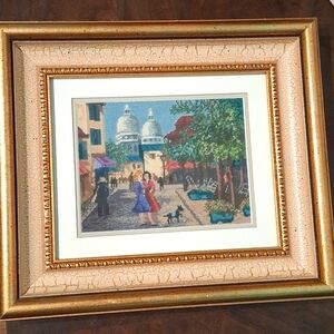 Petit Point City Scene Wall Art - Matted, Frames And Under Glass 3593